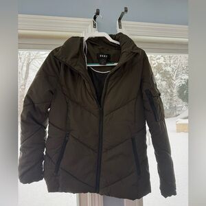 DKNY Women's Dark Green Puffer Jacket